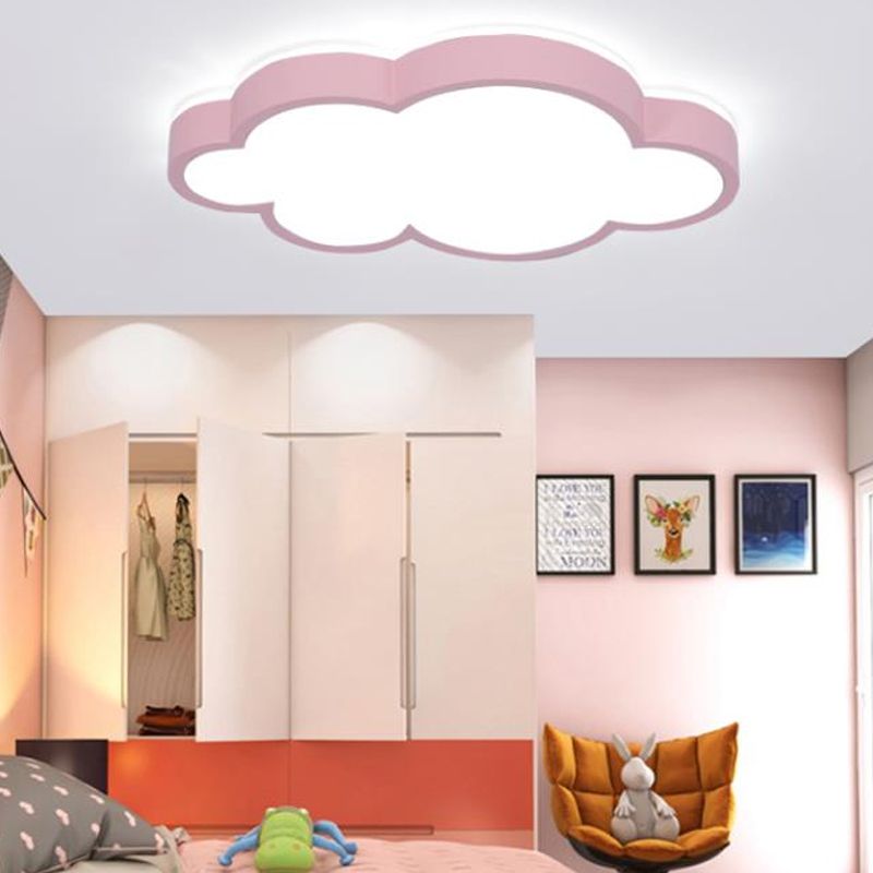 Cloud Shade Bedroom Ceiling Light Acrylic and Metal LED Cartoon Style Flush Pendant Light in Yellow/White
