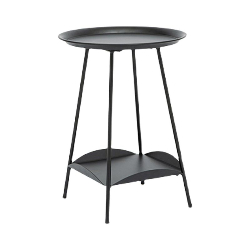 Mid-Century Metal Round Tray Top Side Table 22-inch 4 Legs End Table with Shelf