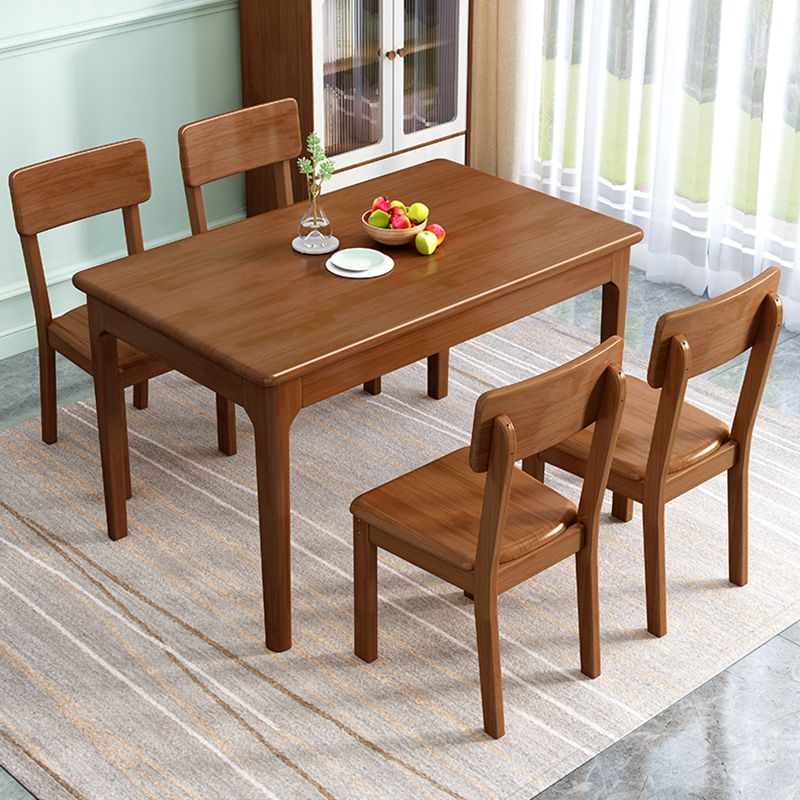 Rubberwood Dining Table Rectangle Solid Wood 4 Legs Wood Base Table for Home