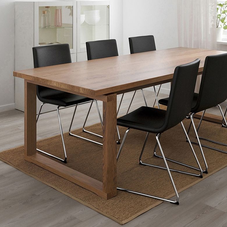 Rectangle Modern Dining Table Ash Solid Wood Table with Double Pedestal Base