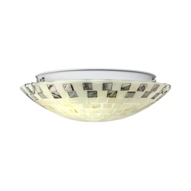 Beige bowl Ciling Light Vintage Mosaic Glass 1 bombilla 12 "/16" /19,5 " Luz de techo de montaje a ras anchas para comedor