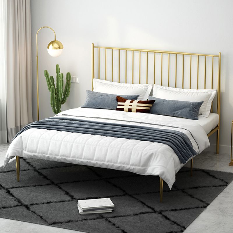 Modern Style Metal Slat Standard Bed with Rectangular Headboard