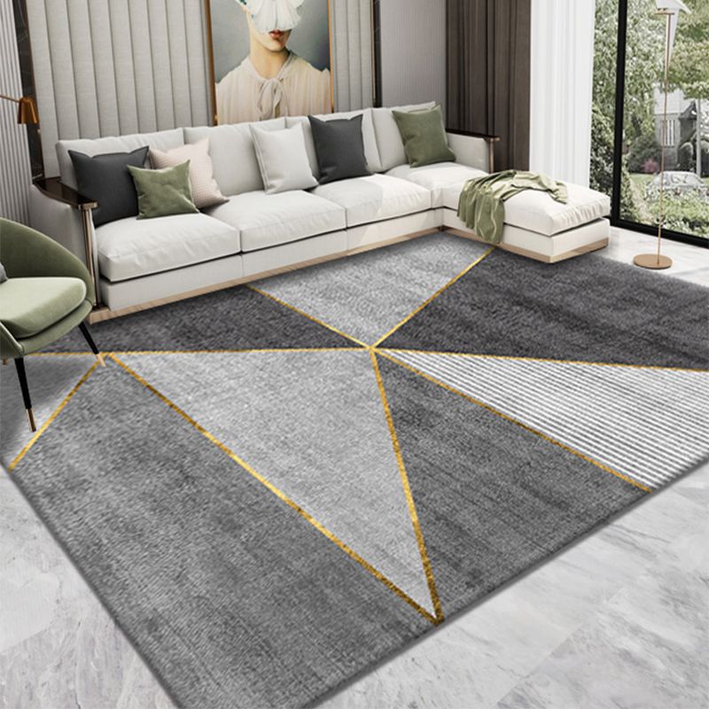 Casual Living Room Rug Multi Color Geometric Print Indoor Rug Polyster Non-Slip Backing Stain-Resistant Area Rug