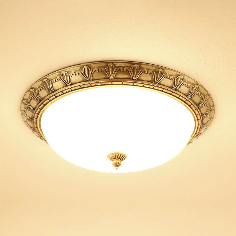 Traditional Glass 1-Light Flush Light Bowl Ceiling Mounted Light for Bedroom