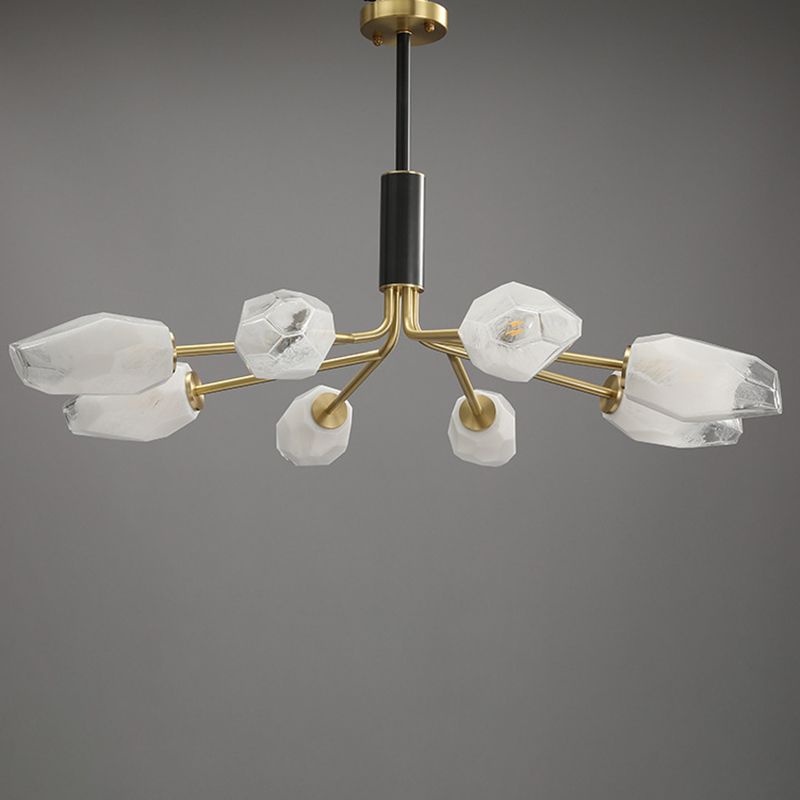 Post-Modern Metal Hanging Chandelier Light White Glass Shade Ceiling Chandelier in Gold for Living Room