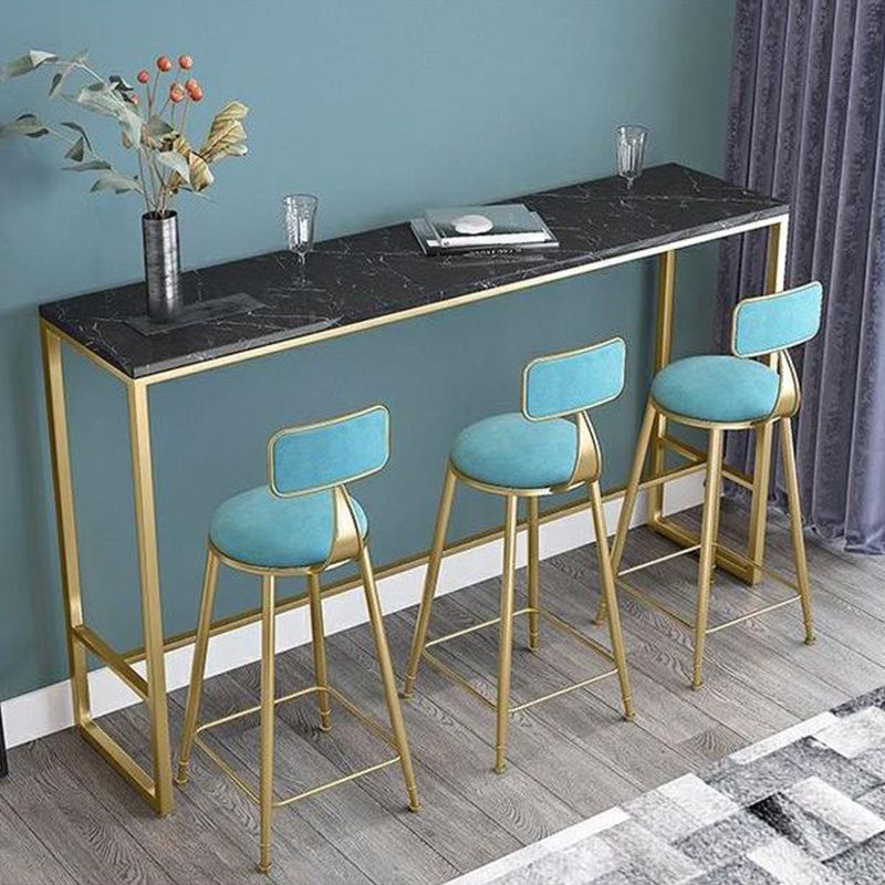Stone Bar Dining Table Glam Rectangle Bar Table with Trestle Pedestal for Miik Tea Shop