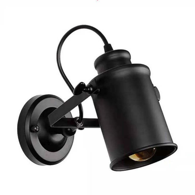 Winkel einstellbarer industrieller Wandlampe 1-Licht Metallzylindrischer Schatten Vintage Leuchten in Schwarz in Schwarz