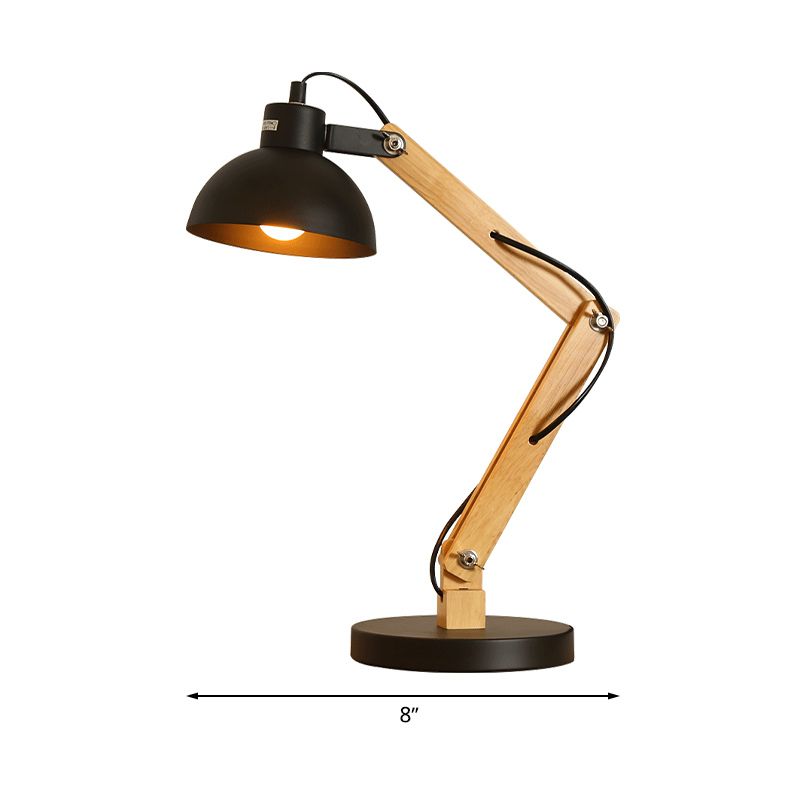 Domed Study Room Reading Light Loft Style Metal 1 Light Black/White Adjustable Desk Lamp with Wood Arm