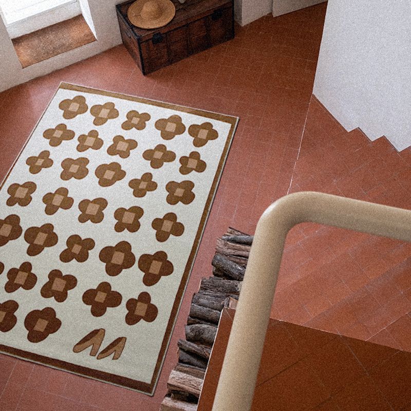 Brick Red Modern Rug Blending Flower Rug Stain Resistant Rug for Home Decor