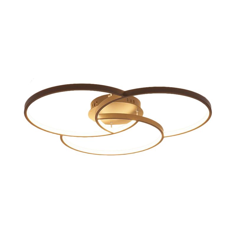 Intersecting Ring Semi-Flush Mount Modern Metal Black/White LED Ceiling Fixture in Warm/White Light, 21.5"/30" Width
