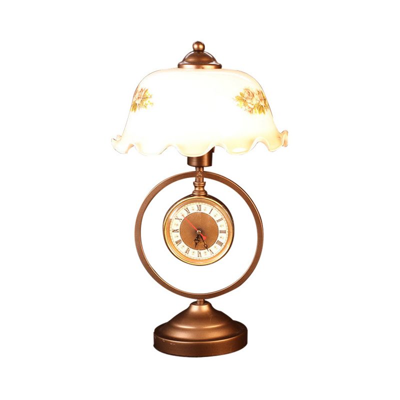 1 tête de tête lampe à volante Bowl à volants de lait de nuit de nuit avec une horloge romaine pendante en brun rouge