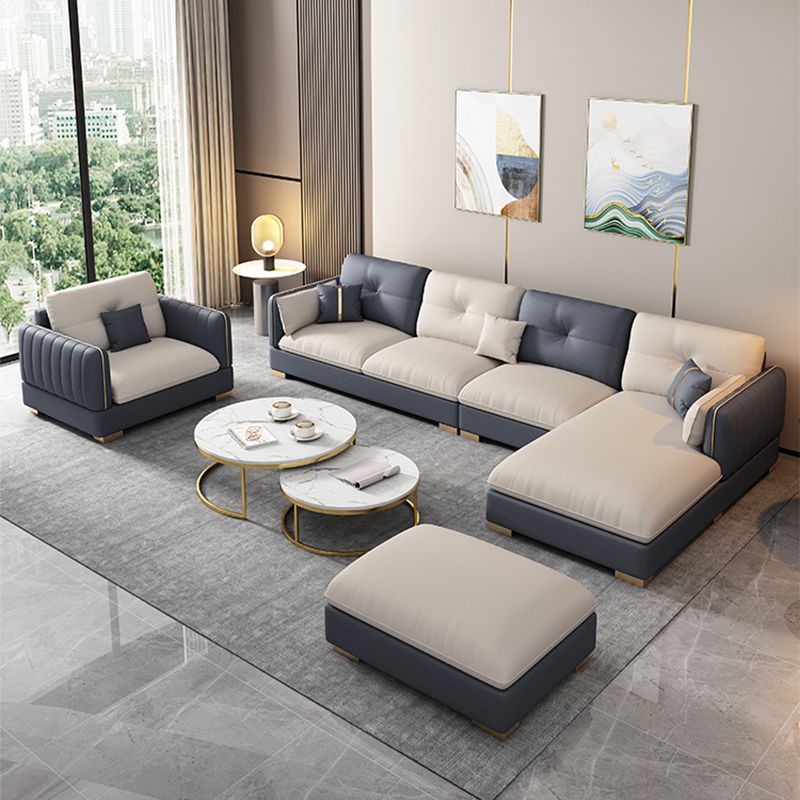 30.7"H Scandinavian Faux Leather Square Arm Sofa & Chaise for Living Room