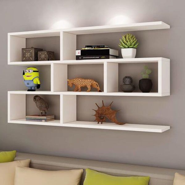 Modern Floating Bookcase with Shelves Geometric Bookshelf for Living Room