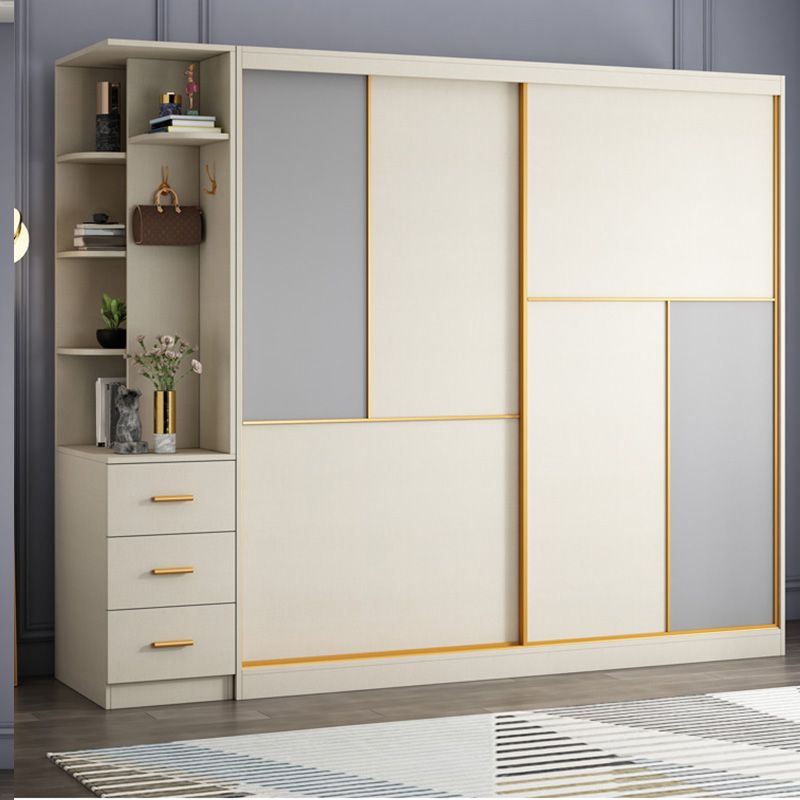 Bedroom Sliding Doors Storage Cabinet Coastal Style Wooden Wardrobe