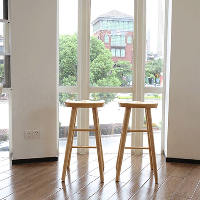 Coffee Shop Contemporary Wood Seat Barstool Wood 4 Legs Bar Stool with Pedal