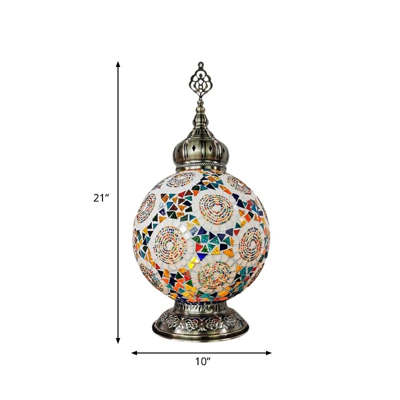 1 tête tachée d'art tachée lampe de table traditionnelle blanc / rouge / jaune globe de nuit.