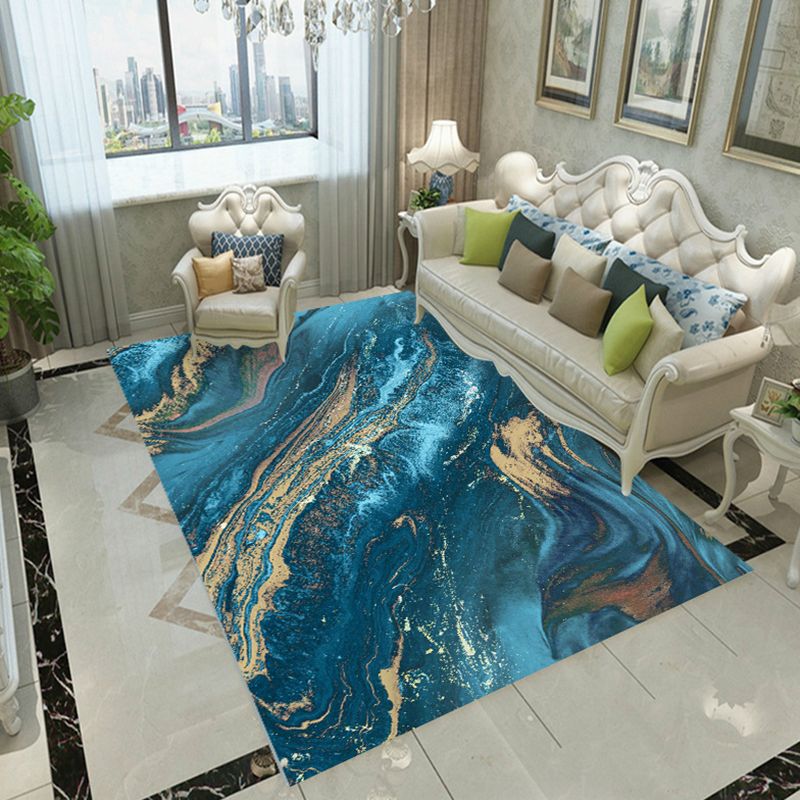 Contemporary Rug Polyester Abstract Print Carpet Stain Resistant Area Rug for Living Room