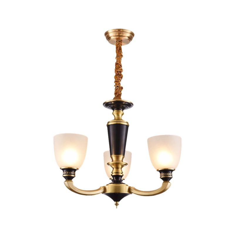 Messing 3/5-bulb suspensie hanglamp traditionele stijl melkachtig glas imperium schaduw plafond kroonluchter