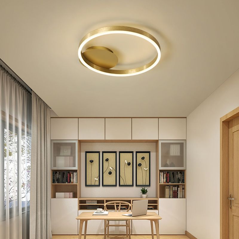 Gold Halo LED Ceiling Lighting Minimalist Aluminum Semi Flush Light Fixture for Bedroom