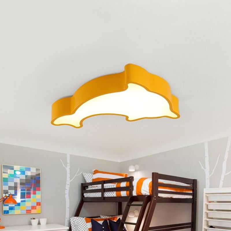 Cartoon Dolphin Flush Light Fixture Acrylic Baby Room LED Ceiling Flush Mount Light in Yellow