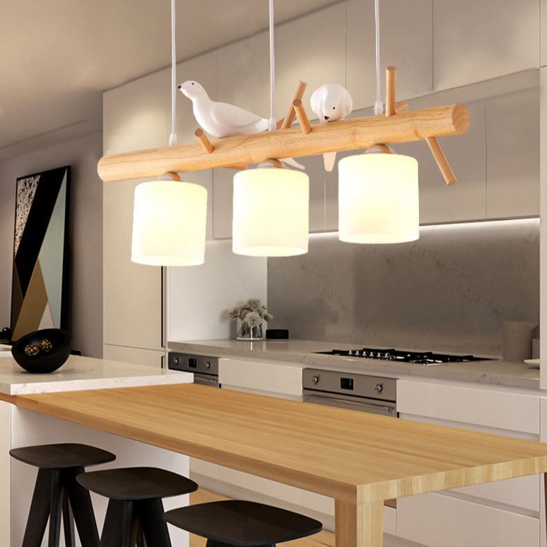 Luces de araña de la isla de cilindro simplicidad accesorios de iluminación de lámpara de vidrio blanco para mesa de comedor