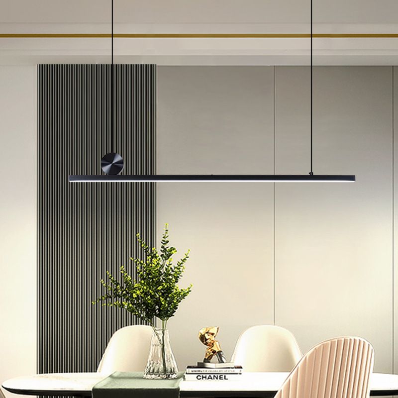 1-Light Linear Island Lighting Fixtures Black Modern Style Aluminum Hanging Lamps
