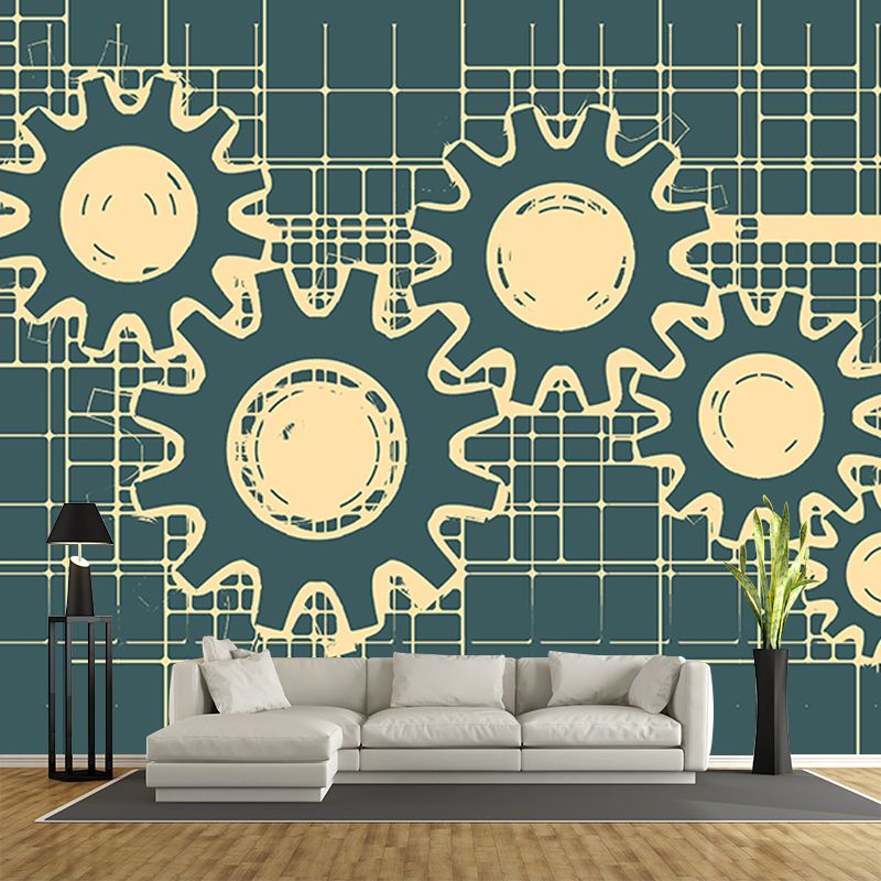 Modern Style Mural Wallpaper Metal Gear Illustration Indoor Wall Mural