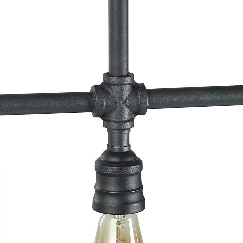 Black 4-Head Island Lighting Rustic Style Metal Linear Piped Hanging Lighting for Living Room