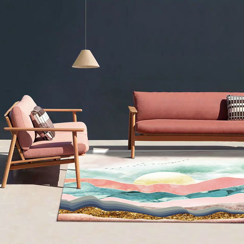 Modernism Sun Pattern Rug Multicolor Polyester Rug Non-Slip Pet Friendly Washable Carpet for Living Room