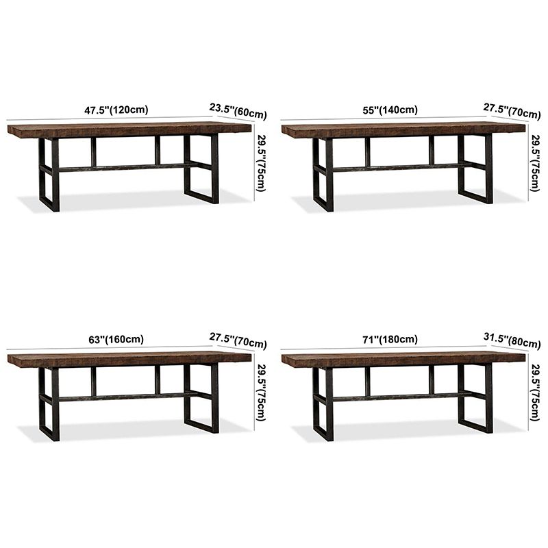 Contemporary Brown Kitchen Dining Table Rectangle Solid Wood Dining Table with Trestle Base