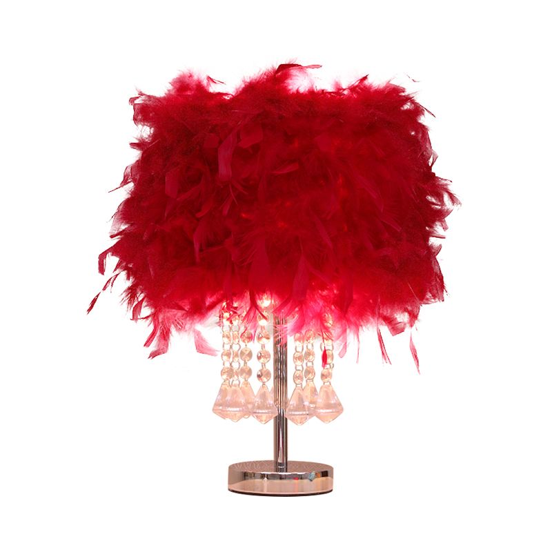 Runde Esstischtisch Leichte Feder 1 Kopf moderne Nachtlampe in Rot/Rosa/Rose Rot mit Kristalltropfen