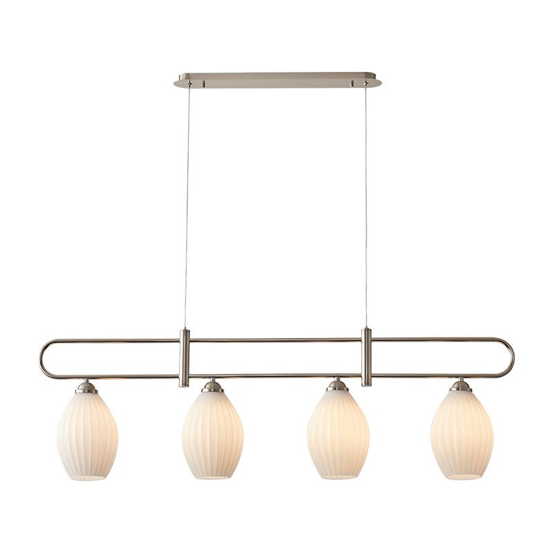 Drum Shape Glass Island Chandelier Modern Style Multi Lights Island Ceiling Light in White