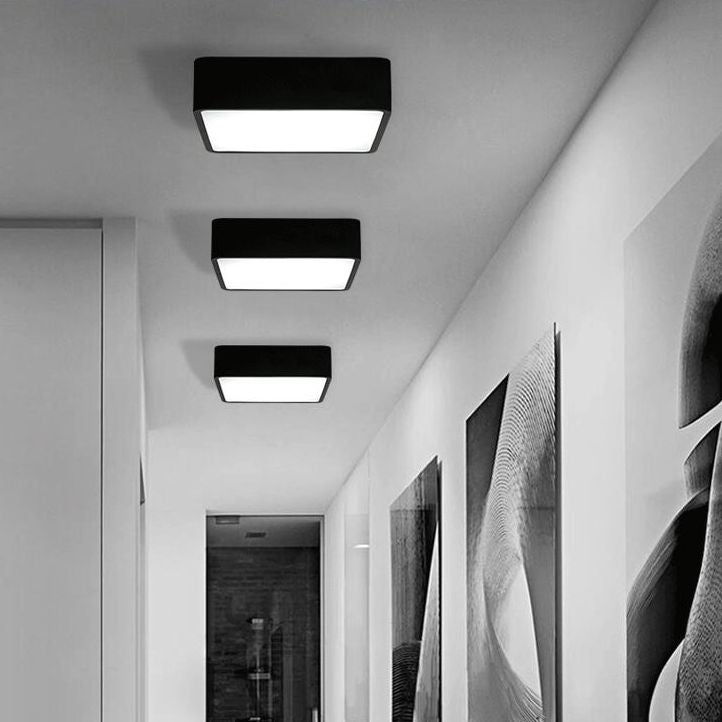 Rectangular Office Flush Lamp Metallic Modern LED Ceiling Mounted Light in Black