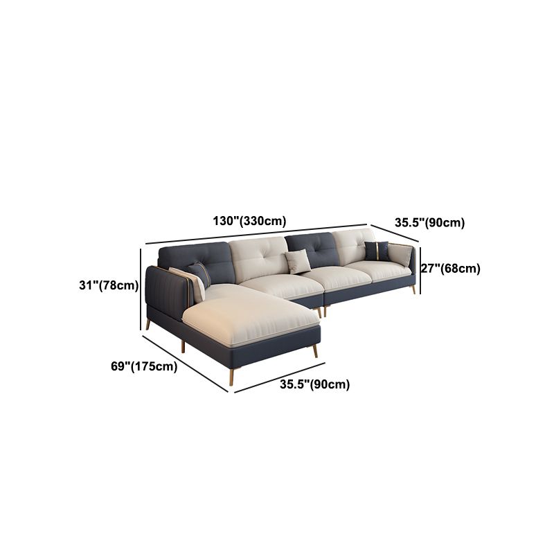 Scandinavian Stain-Resistant Faux Leather Tufted Back Beige Sofa & Chaise