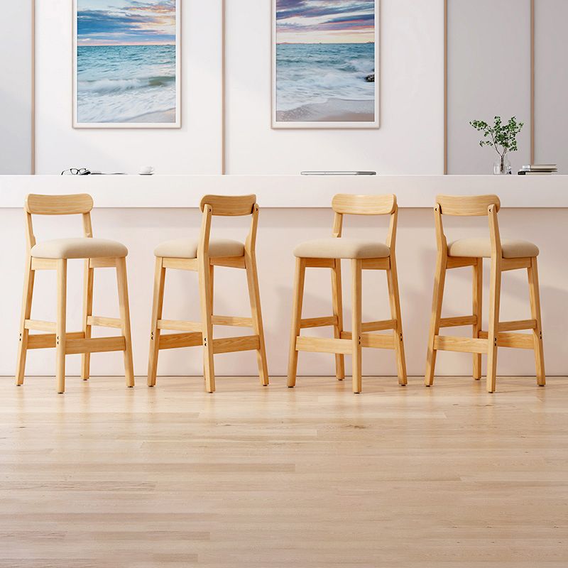 Scandinavian Wood Stool Fabric Upholstered Seat Counter Stool in Matte Finish