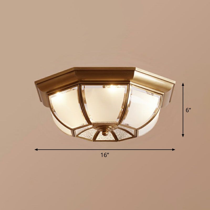 Plafonnier octogonal finition Bronze, luminaire traditionnel en verre givré pour cuisine