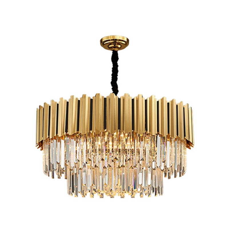 Round Shaped Tri-Prism Crystal Chandelier Pendant Light Post-Modern Gold Hanging Light