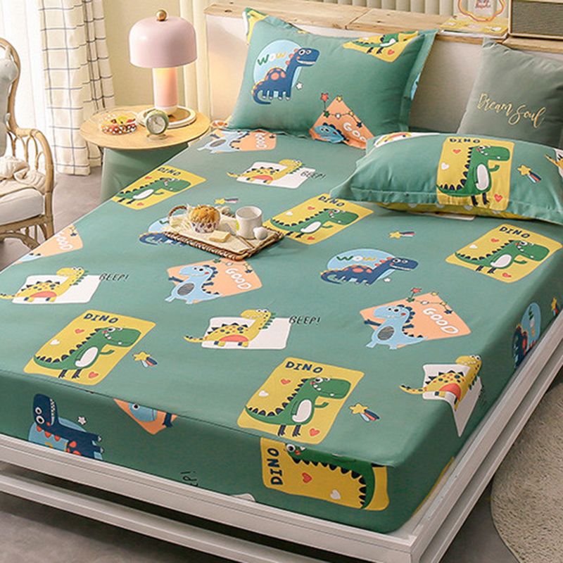 Vintage Cotton Fitted Sheet Cartoon Pattern Non-Pilling Breathable Fitted Sheet