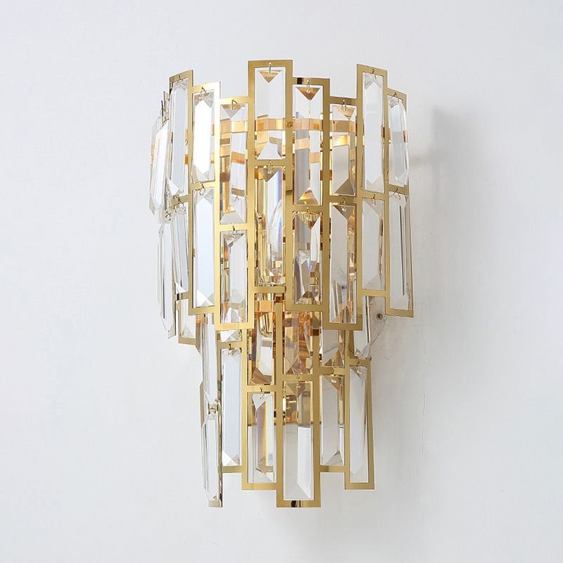 Gouden gebogen SCONCE-verlichtingsarmatuur Postmoderne 2-Bulb Crystal Rectangle Wall Lamp voor de woonkamer
