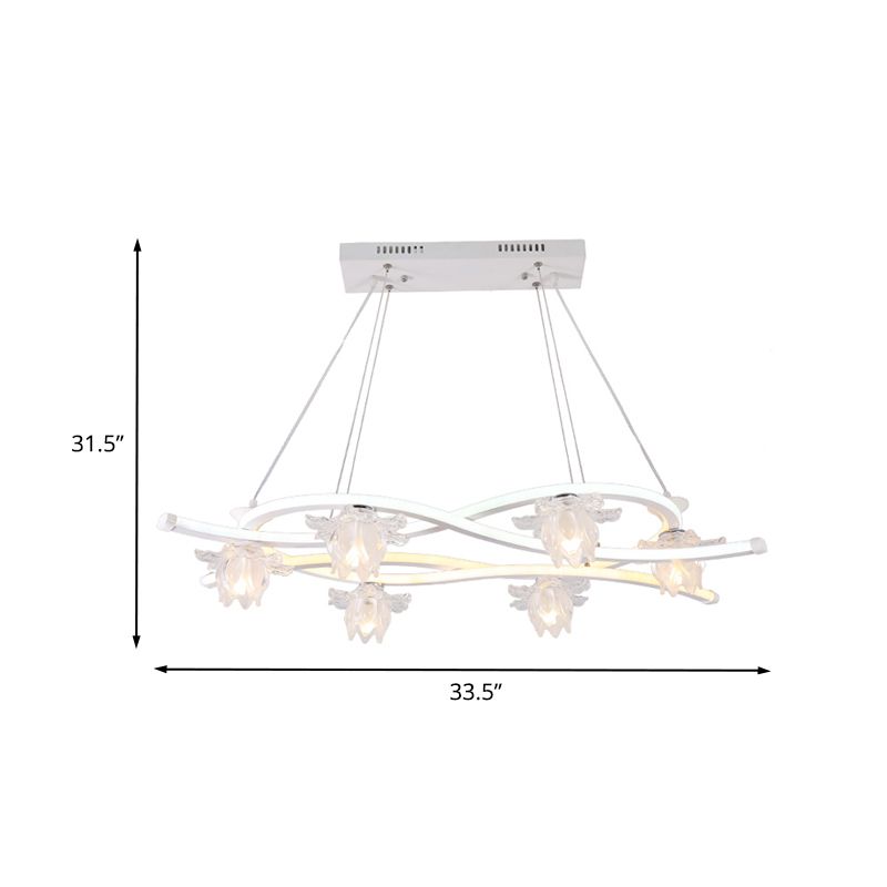 Acryl Twisted Multi Light Pendant eigentijdse 6-head witte LED hangende lamp met bloemenschaduw in warm/wit/natuurlijk licht