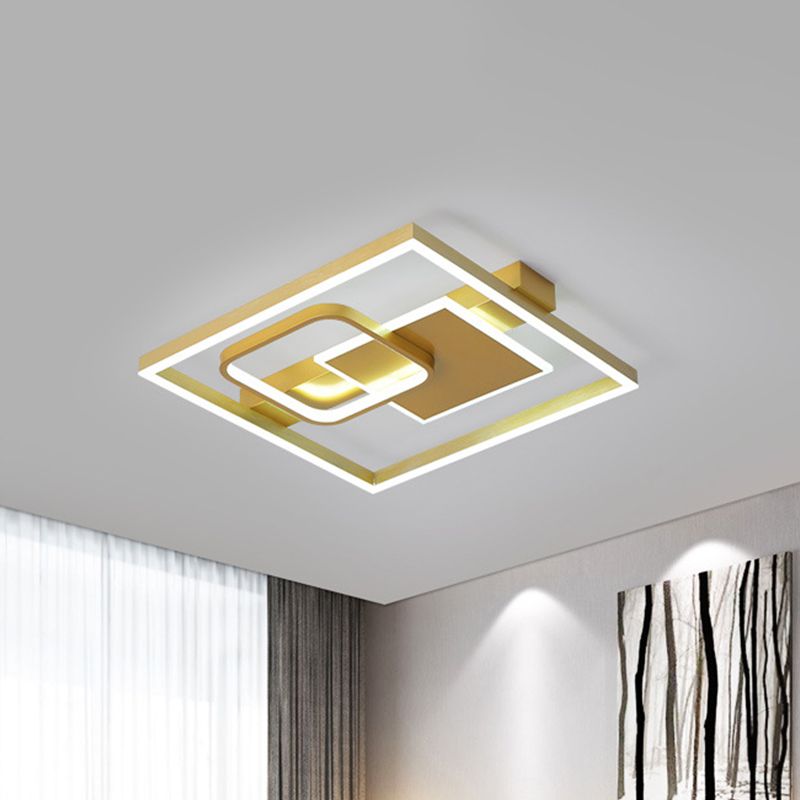 Triple Square Bedroom Flush Mount Light Acrylic Contemporary LED Ceiling Light Fixture in Gold, Warm/White Light
