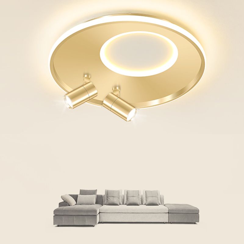 New Modern LED Flush Ceiling Lights Iron Circular Flush Mount Lamp with 2 Spotlights