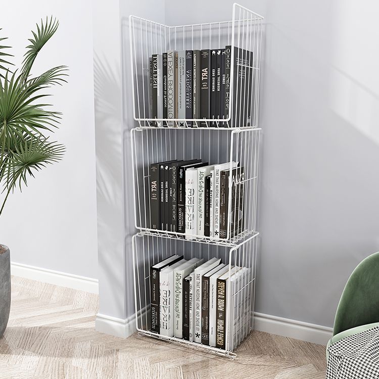 Industrial Iron Closed Back Bookshelf Black and White Bookcase for Home