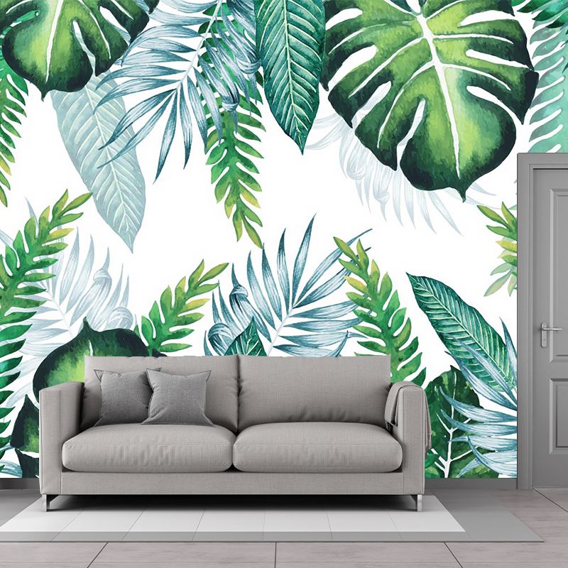Green Leaves Mural Decal Plant Tropical Moisture Resistant Wall Covering for Bedroom