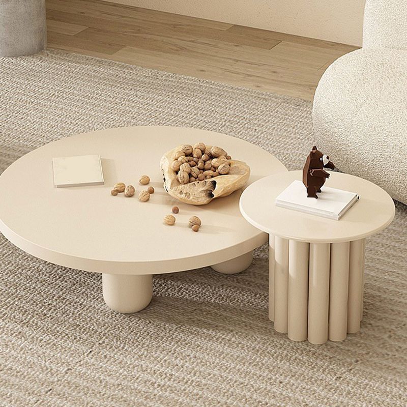 4 Legs Coffee Table Wooden Coffee Cocktail Table with Round Top for Living Room