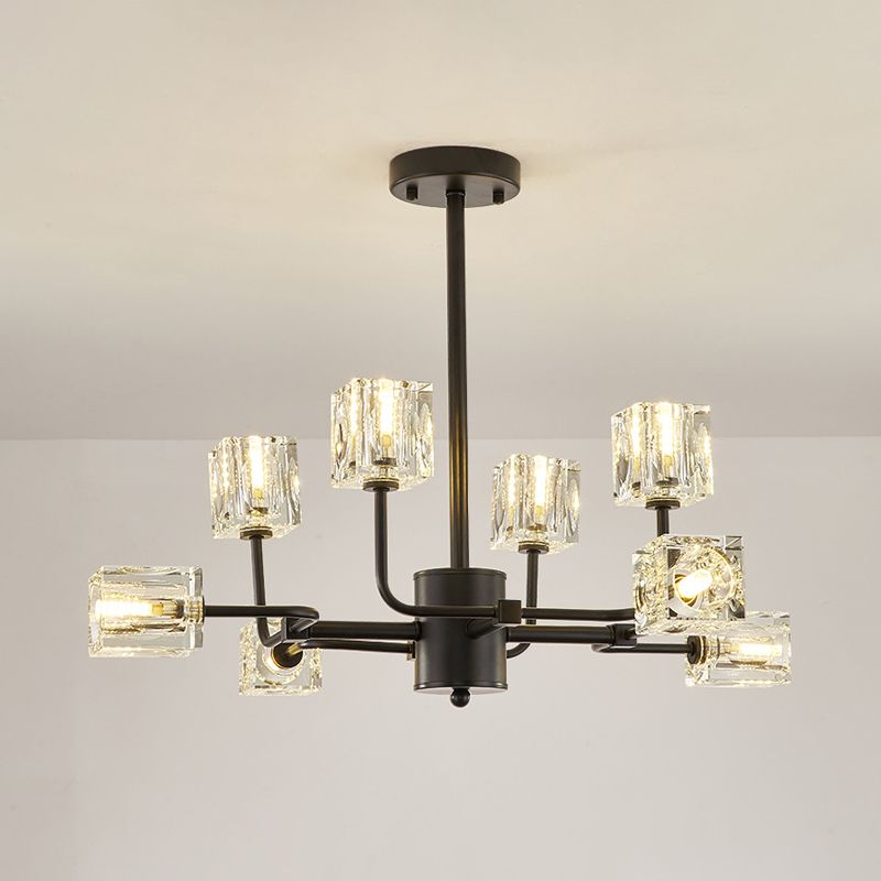 Cubic Kitchen Semi Flush Mount Modern Clear Crystal Block 8 Heads Black Ceiling Light Fixture