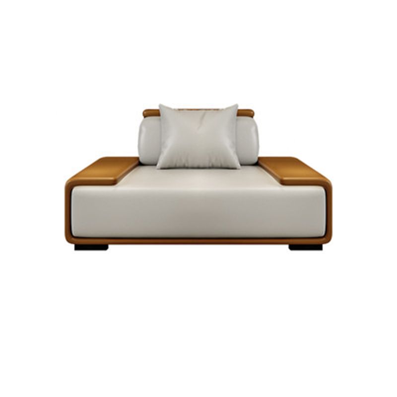 Assembled Genuine Leather Living Room Recessed Arm Modular Sofa & Chaise