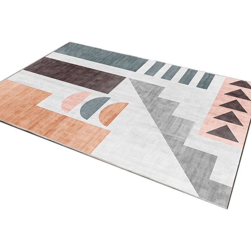 Gray Indoor Carpet Minimalist Geometric Area Rug Polyester Anti-Split Washable Rug