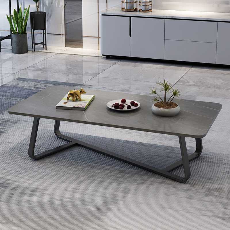 Cross Legs Stone Top Cocktail Table, 15.75" H Rectangular Coffee Table
