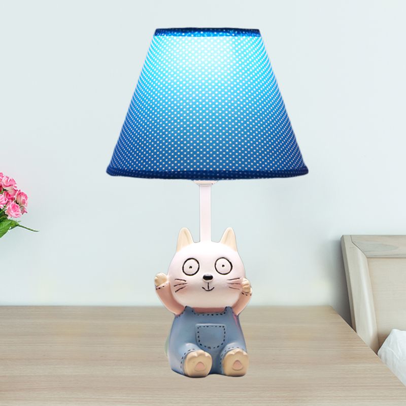 Cat Study Room Reading Lamp Resin 1 Head Cartoon Task Lighting in Red/Blue with Letter/Spots Shade